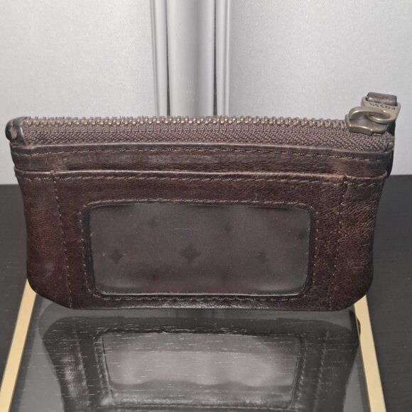 Fossil Leather Key Chain Id Coin Purse Credit Card Holder Burgundy Zip Button - Picture 3 of 4